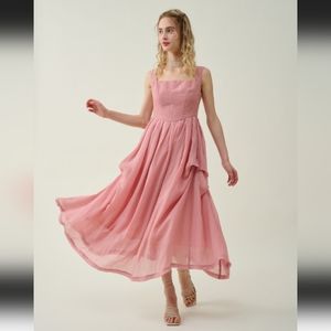 Ruffle Pink Linen dress, corset linen drses, french dress, renaissance dress, we